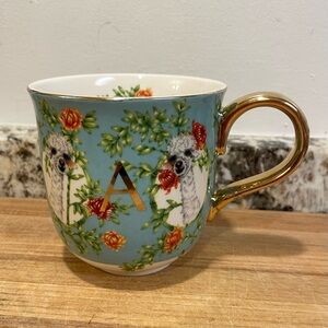 Anthropologie Floral Llama Mug with Gold Handle